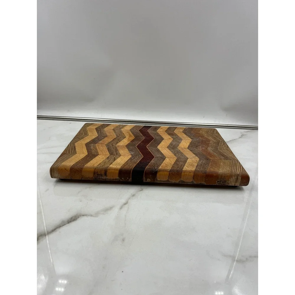 David Levy Handcrafted Mixed Wood Chevron Cutting Board Davis CA Artisan 14.5